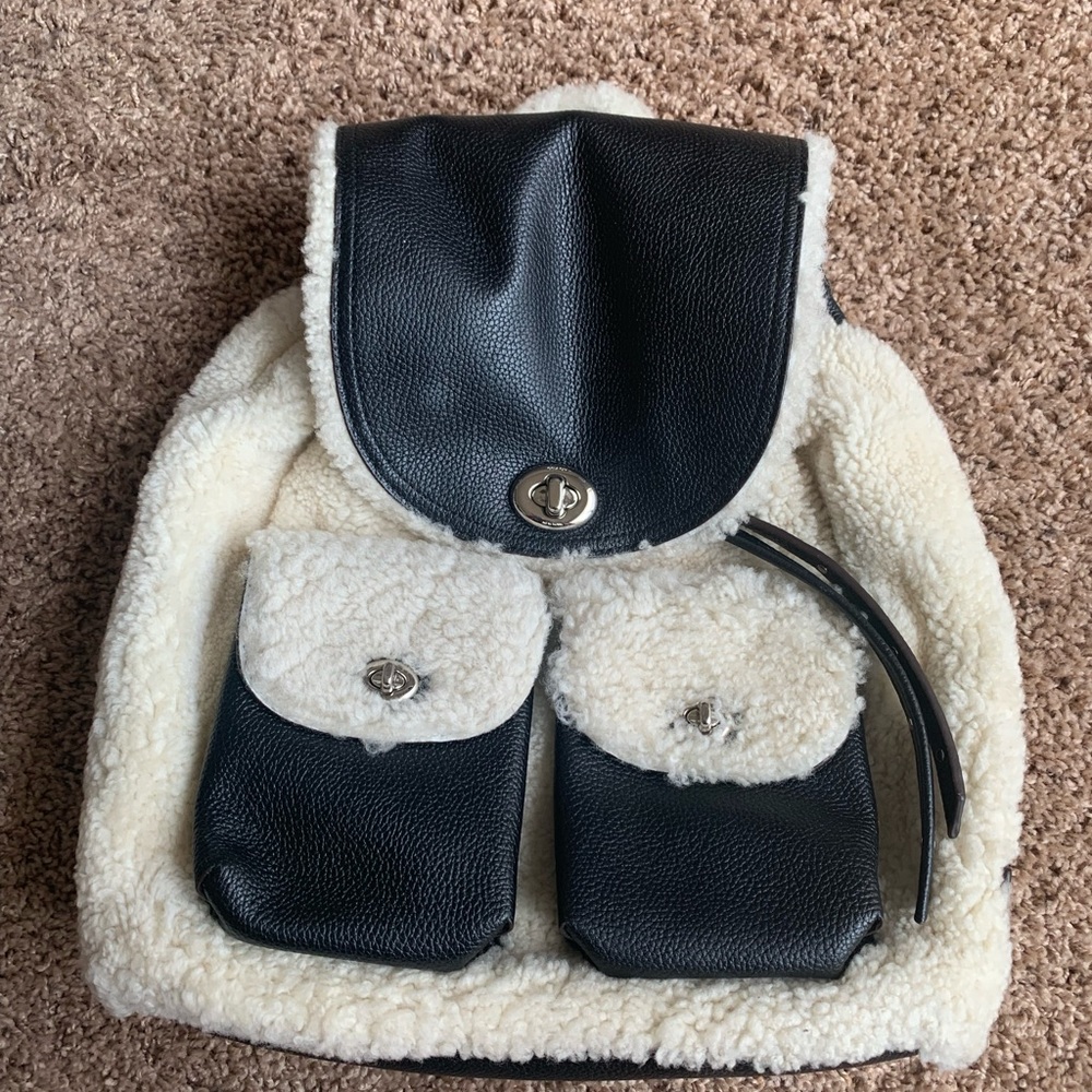 Coach Shearling Leather Turnlock Backpack